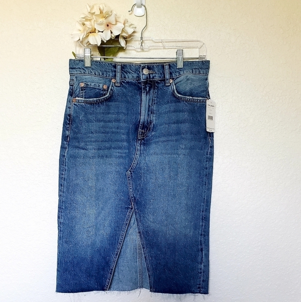Free People Denim Pencil Skirt Front Slit NWT
